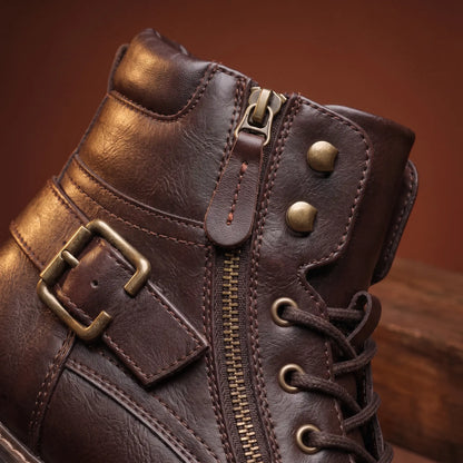 Biker Boots Side Zip Buckle Strap Deep-Tread Sole