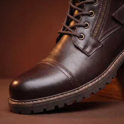 Biker Boots Side Zip Buckle Strap Deep-Tread Sole