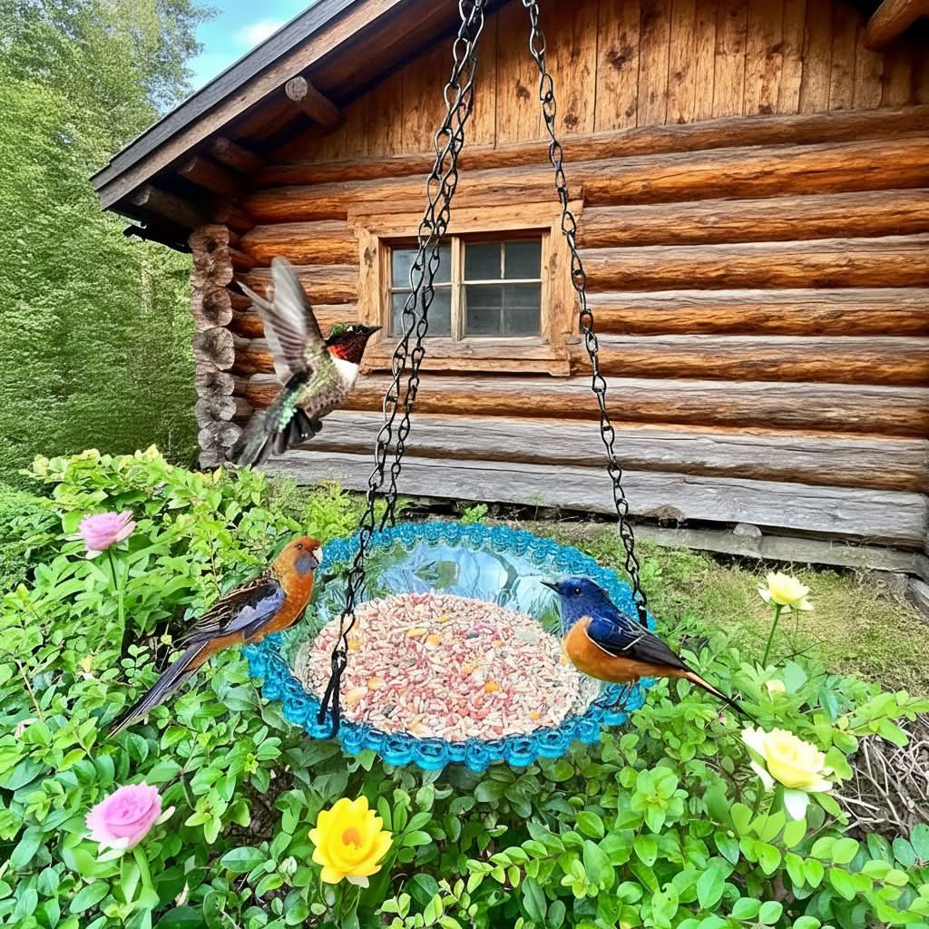 Bird Feeder Double-Bowl Hanging Weather-Resistant