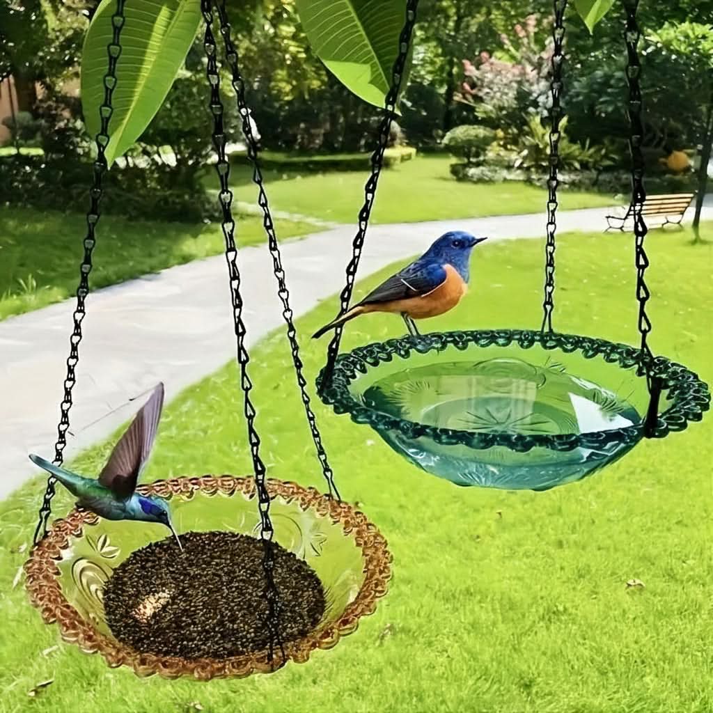 Bird Feeder Double-Bowl Hanging Weather-Resistant