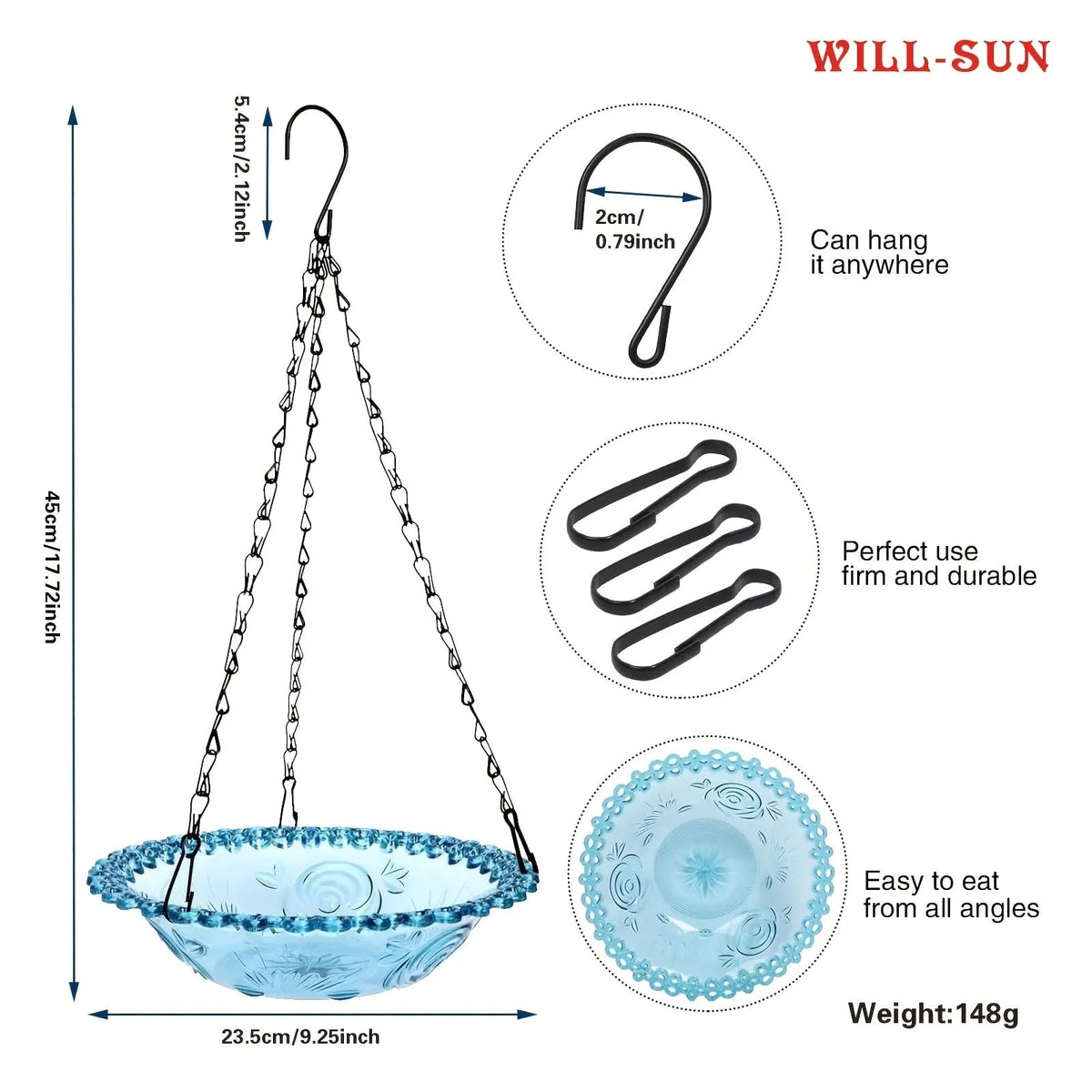 Bird Feeder Double-Bowl Hanging Weather-Resistant