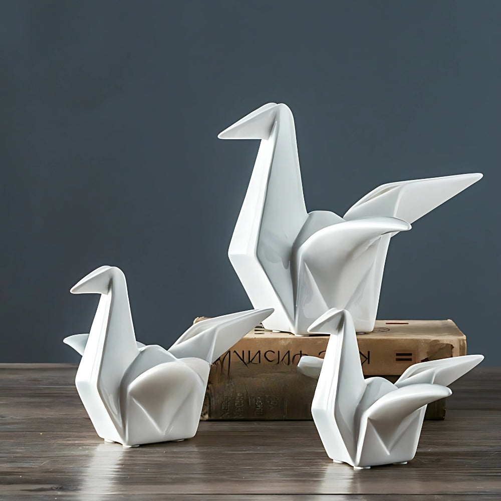 Bird Figurine Origami-Inspired Ceramic Desk & Shelf Accent