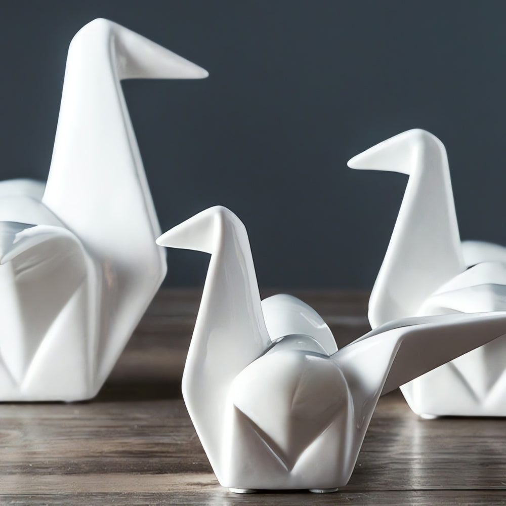 Bird Figurine Origami-Inspired Ceramic Desk & Shelf Accent
