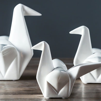 Bird Figurine Origami-Inspired Ceramic Desk & Shelf Accent
