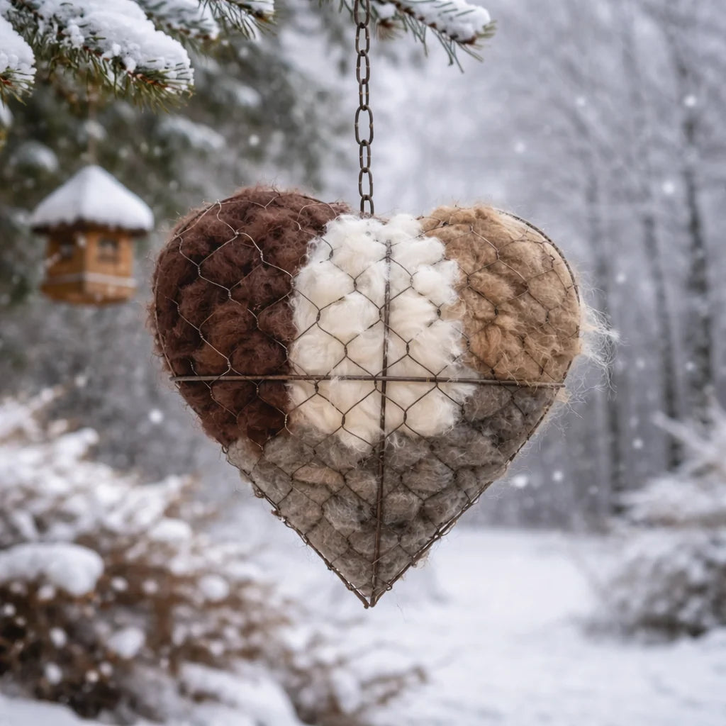 Bird Nesting Material Holder Heart-Shaped Alpaca Fiber
