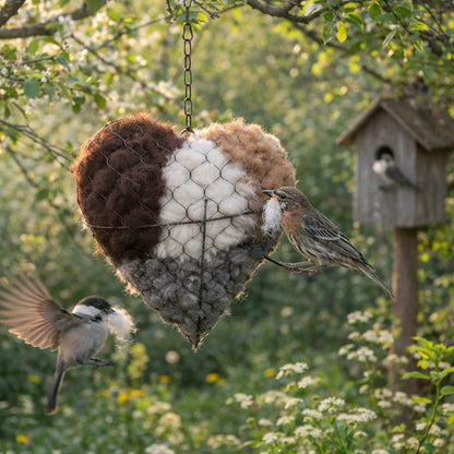 Bird Nesting Material Holder Heart-Shaped Alpaca Fiber