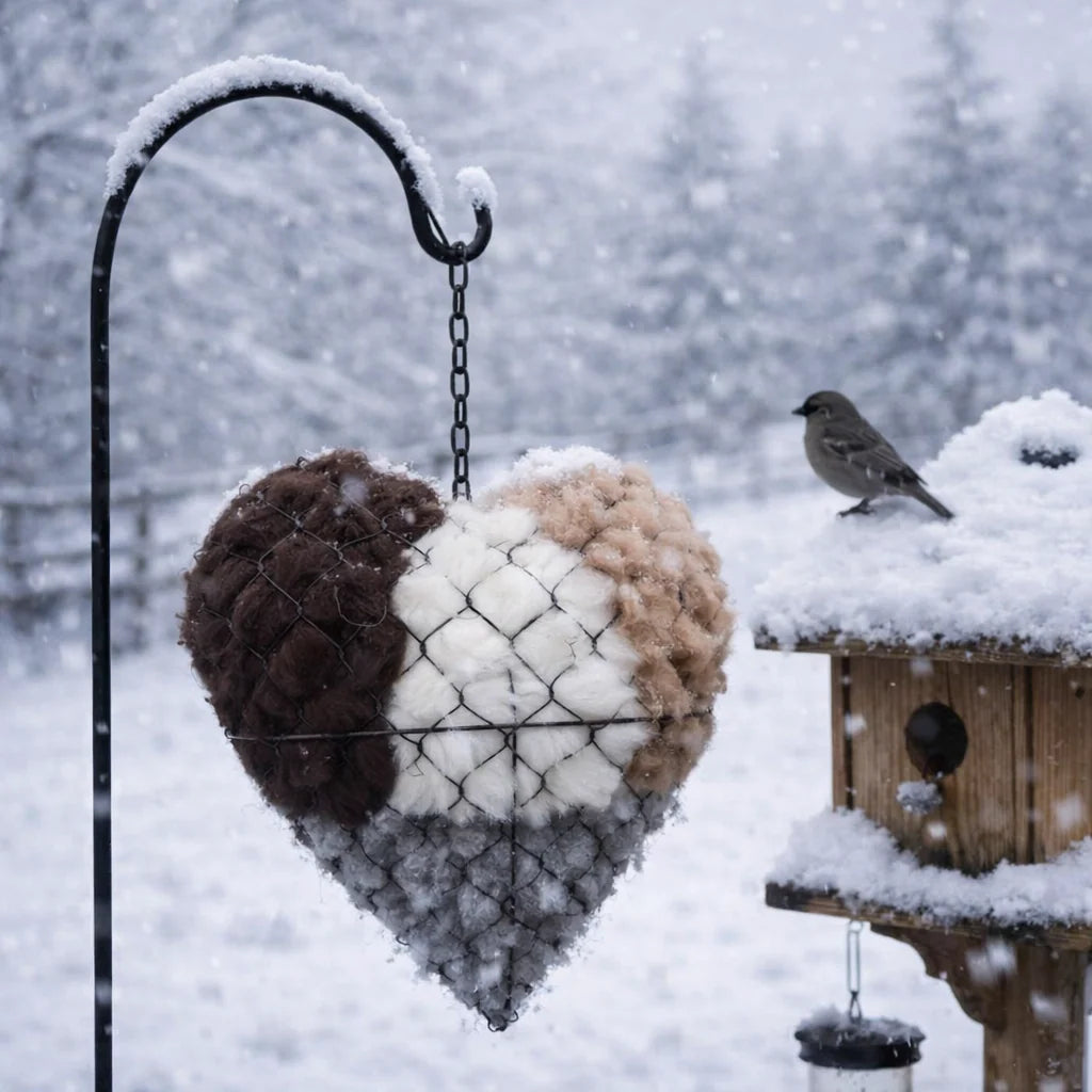 Bird Nesting Material Holder Heart-Shaped Alpaca Fiber