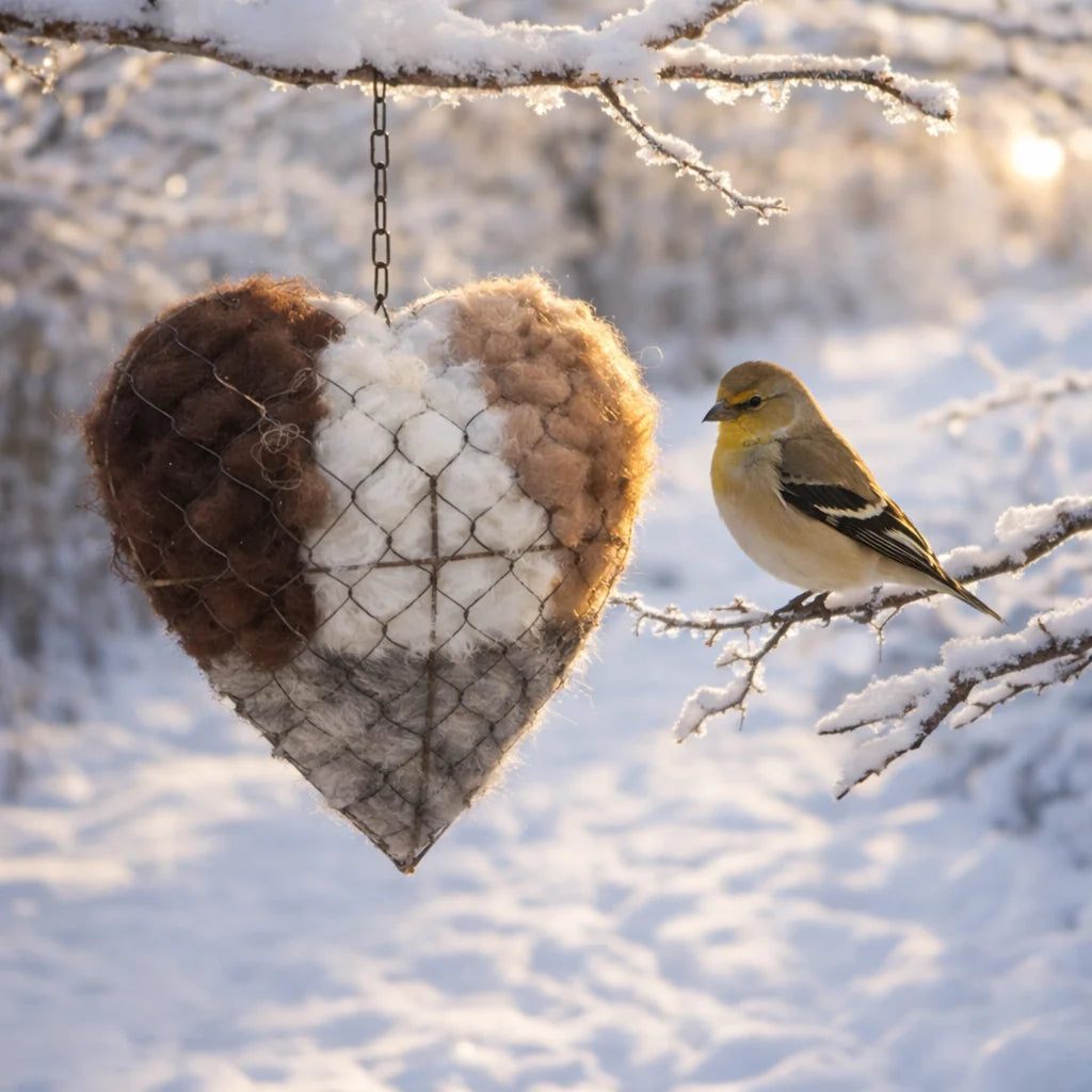 Bird Nesting Material Holder Heart-Shaped Alpaca Fiber