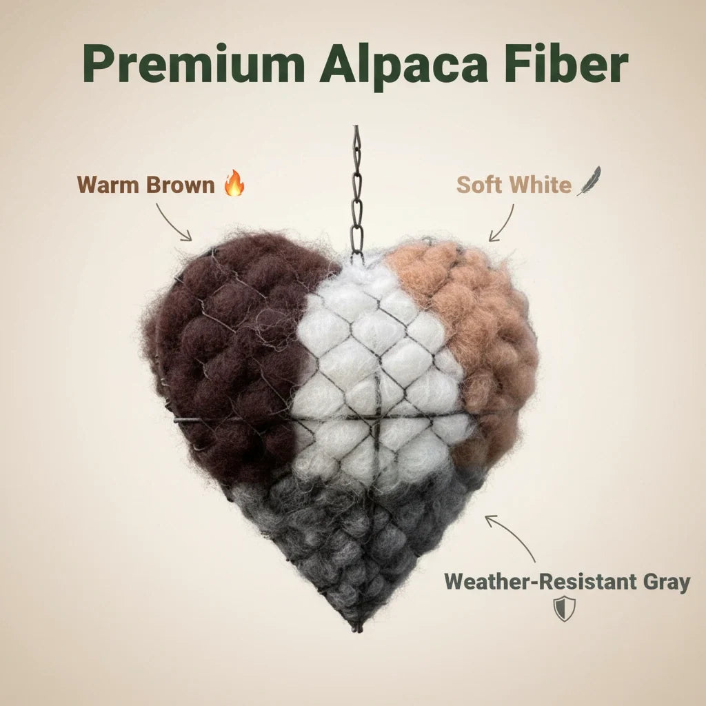 Bird Nesting Material Holder Heart-Shaped Alpaca Fiber