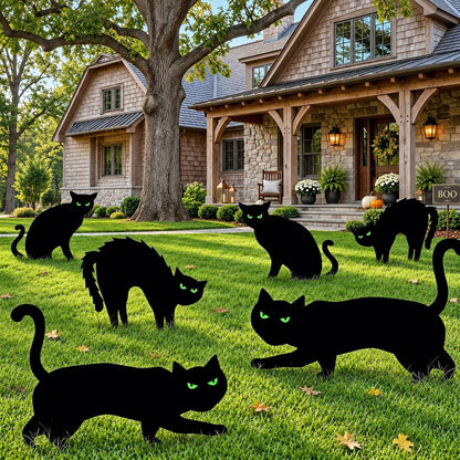 Black Cat Yard Signs Glow-in-the-Dark Eyes Set of 6