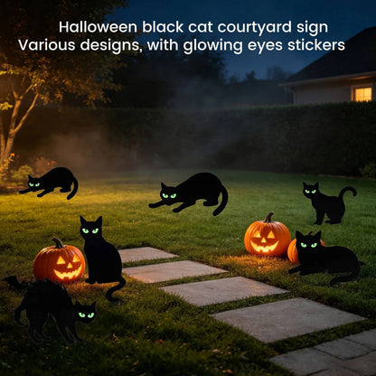Black Cat Yard Signs Glow-in-the-Dark Eyes Set of 6