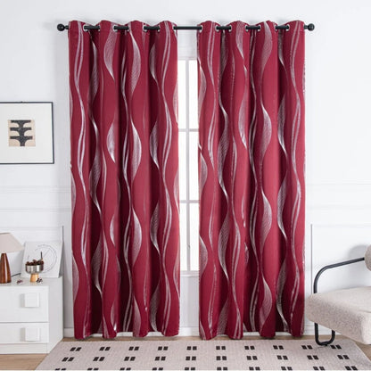 Blackout Curtain Panel Microfiber Blend Wave Pattern Metal Grommets