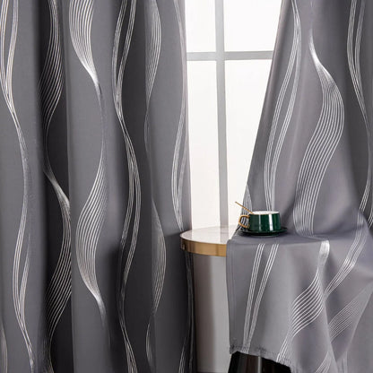 Blackout Curtain Panel Microfiber Blend Wave Pattern Metal Grommets