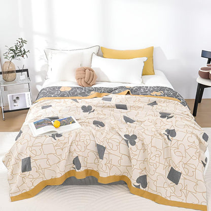 Blanket 100% Cotton Poker Pattern 4-Layer Machine Washable