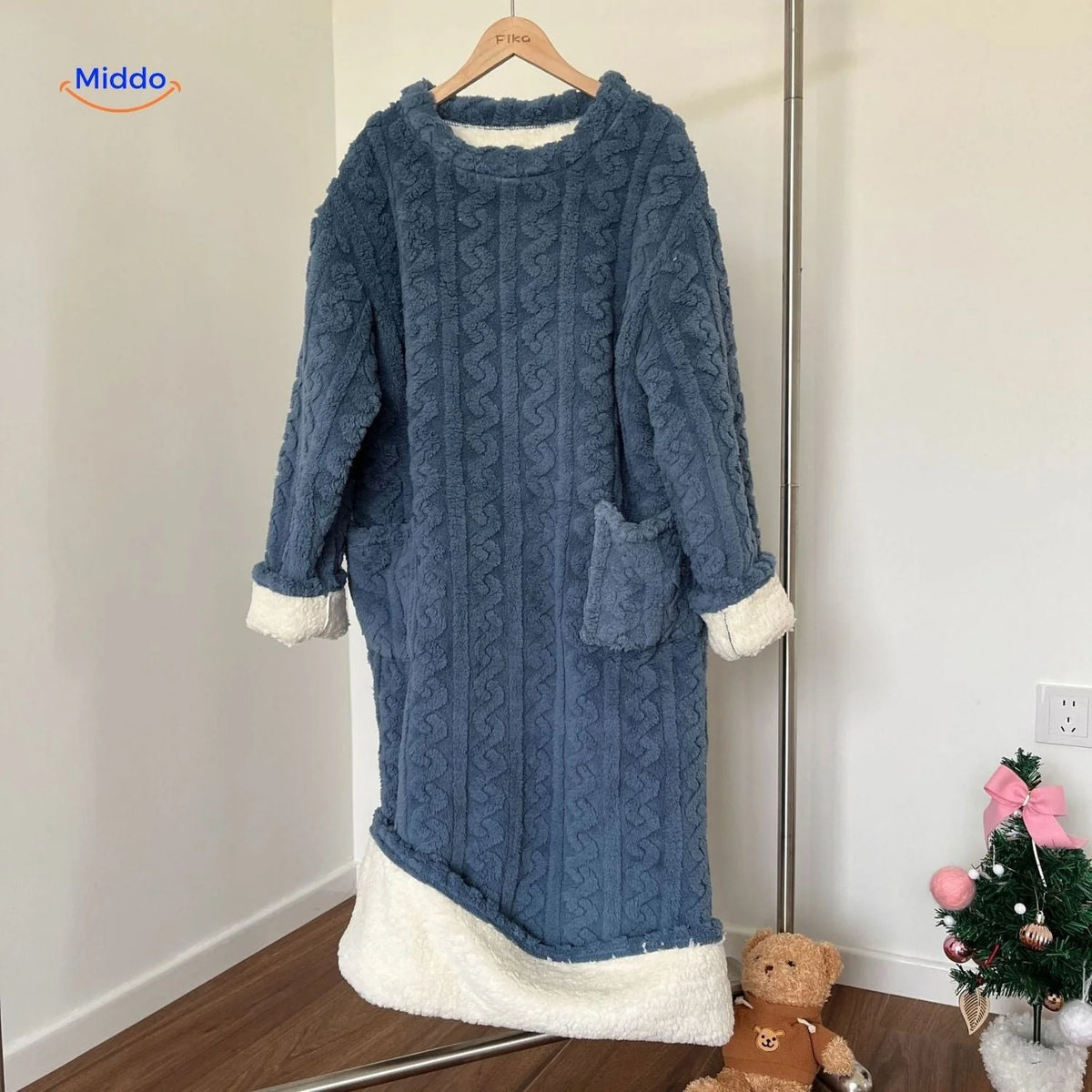Blanket Dress Soft Fleece Long Sleeves Front Pockets