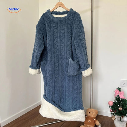 Blanket Dress Soft Fleece Long Sleeves Front Pockets