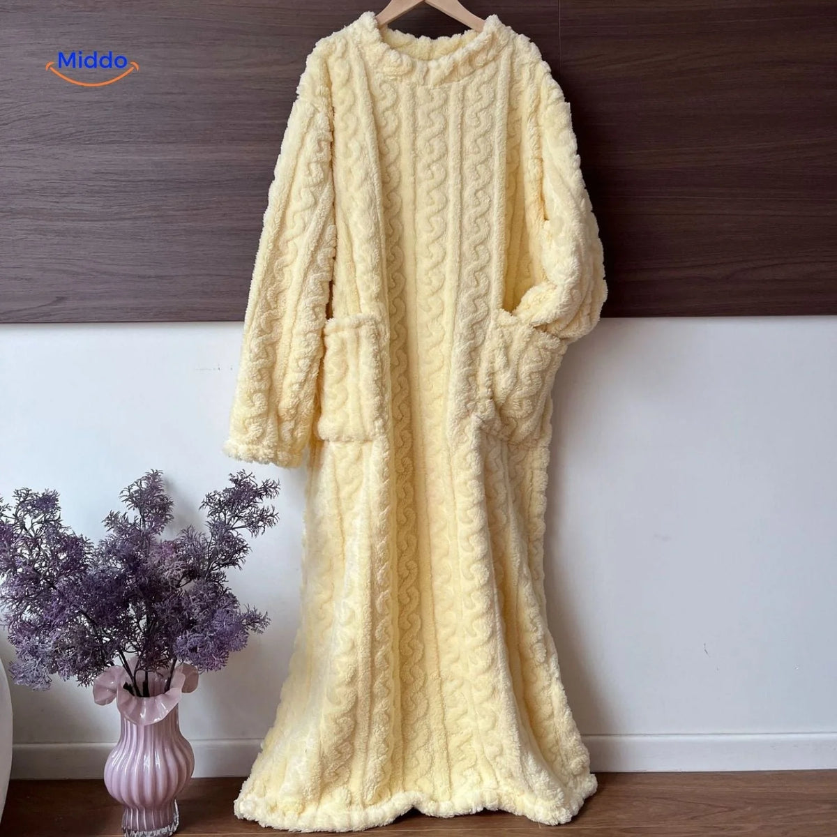 Blanket Dress Soft Fleece Long Sleeves Front Pockets