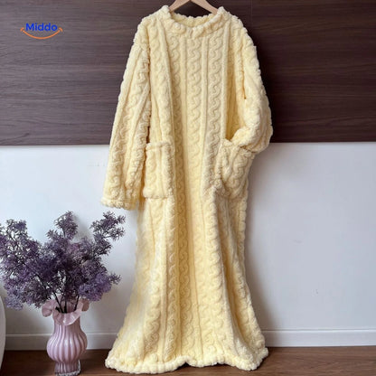 Blanket Dress Soft Fleece Long Sleeves Front Pockets