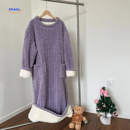 Blanket Dress Soft Fleece Long Sleeves Front Pockets