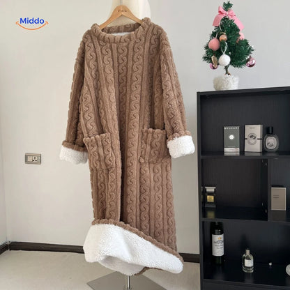 Blanket Dress Soft Fleece Long Sleeves Front Pockets