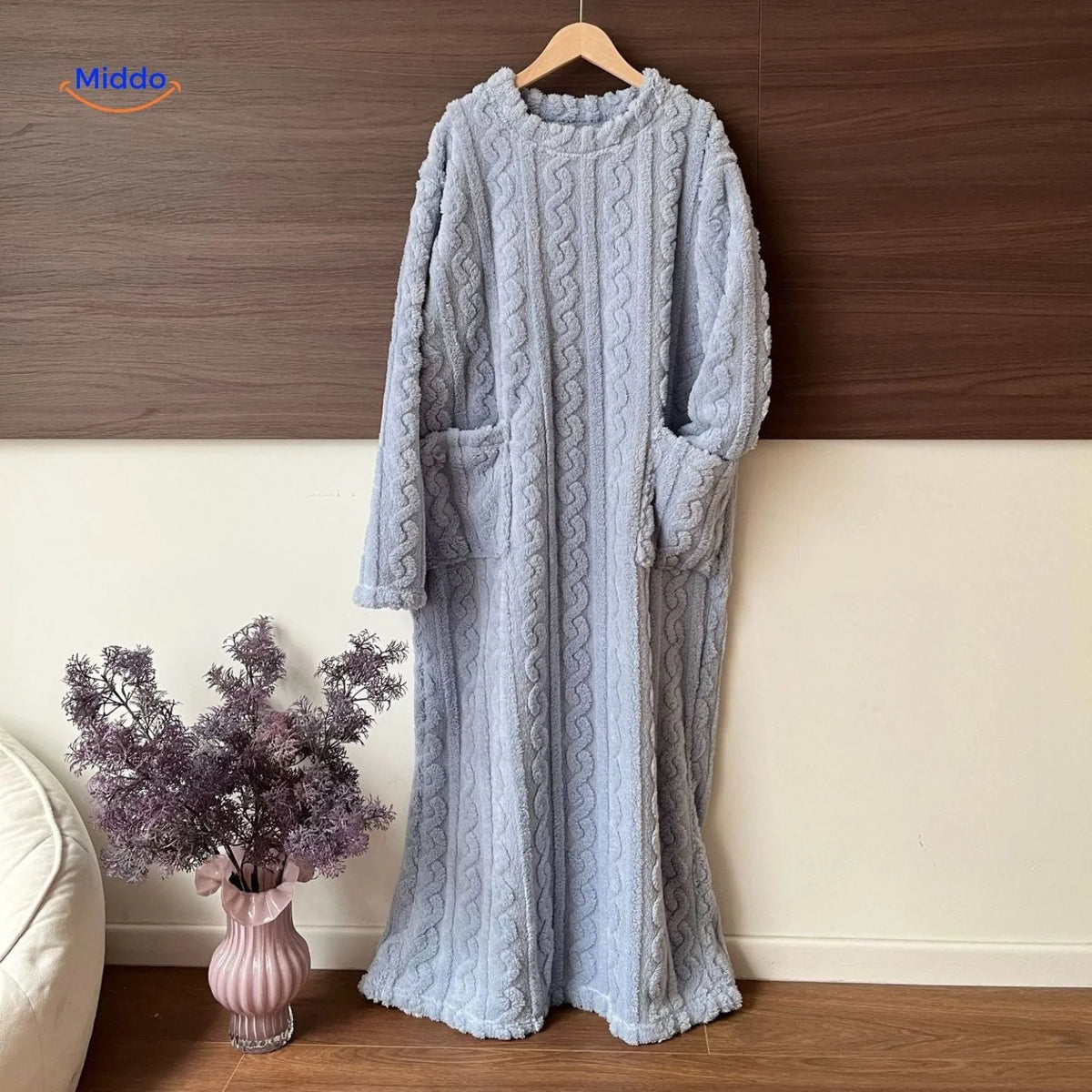 Blanket Dress Soft Fleece Long Sleeves Front Pockets