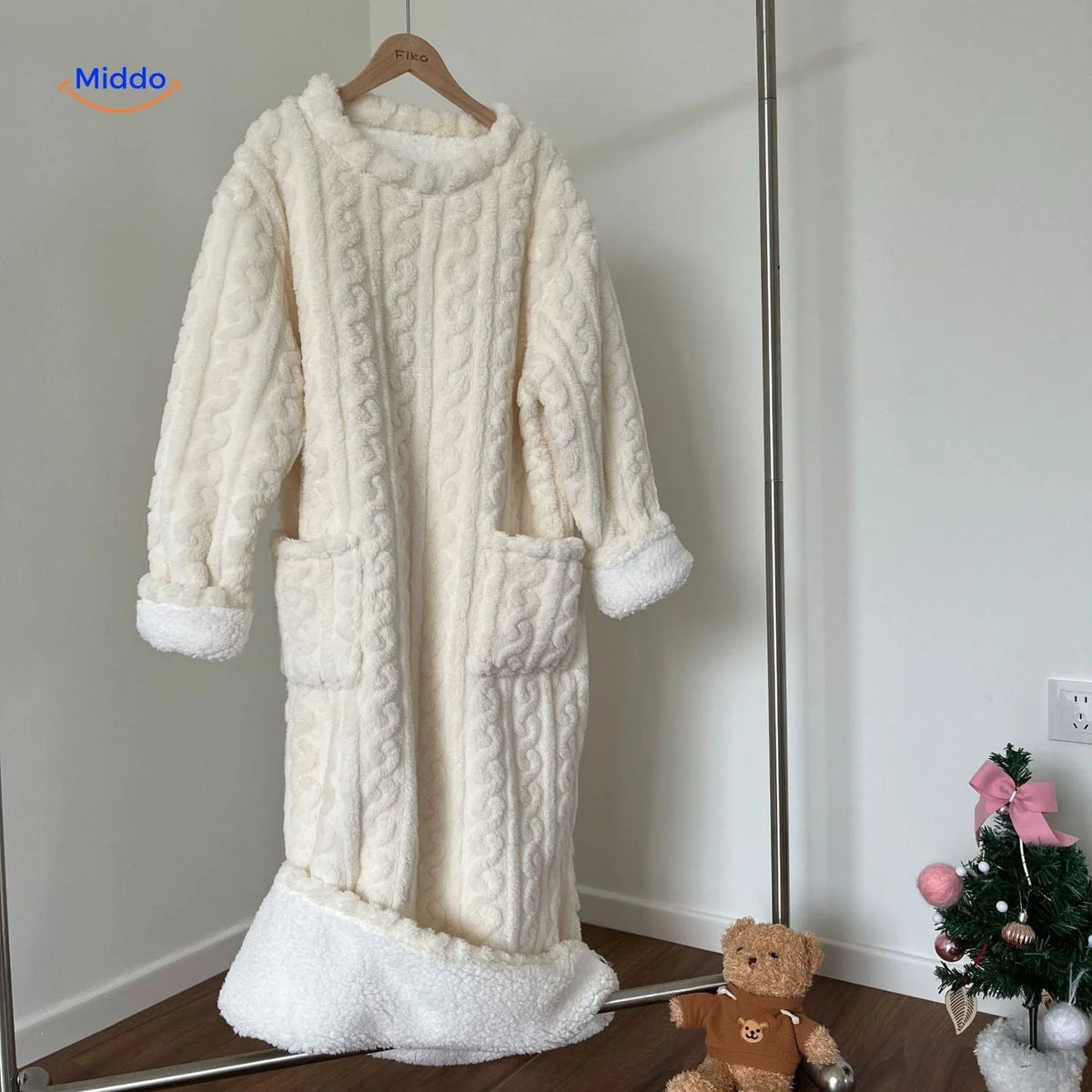 Blanket Dress Soft Fleece Long Sleeves Front Pockets