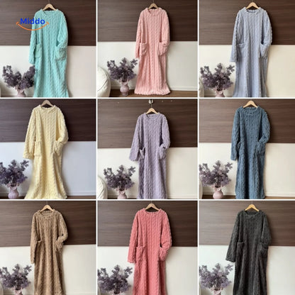 Blanket Dress Soft Fleece Long Sleeves Front Pockets