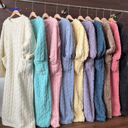 Blanket Dress Soft Fleece Long Sleeves Front Pockets