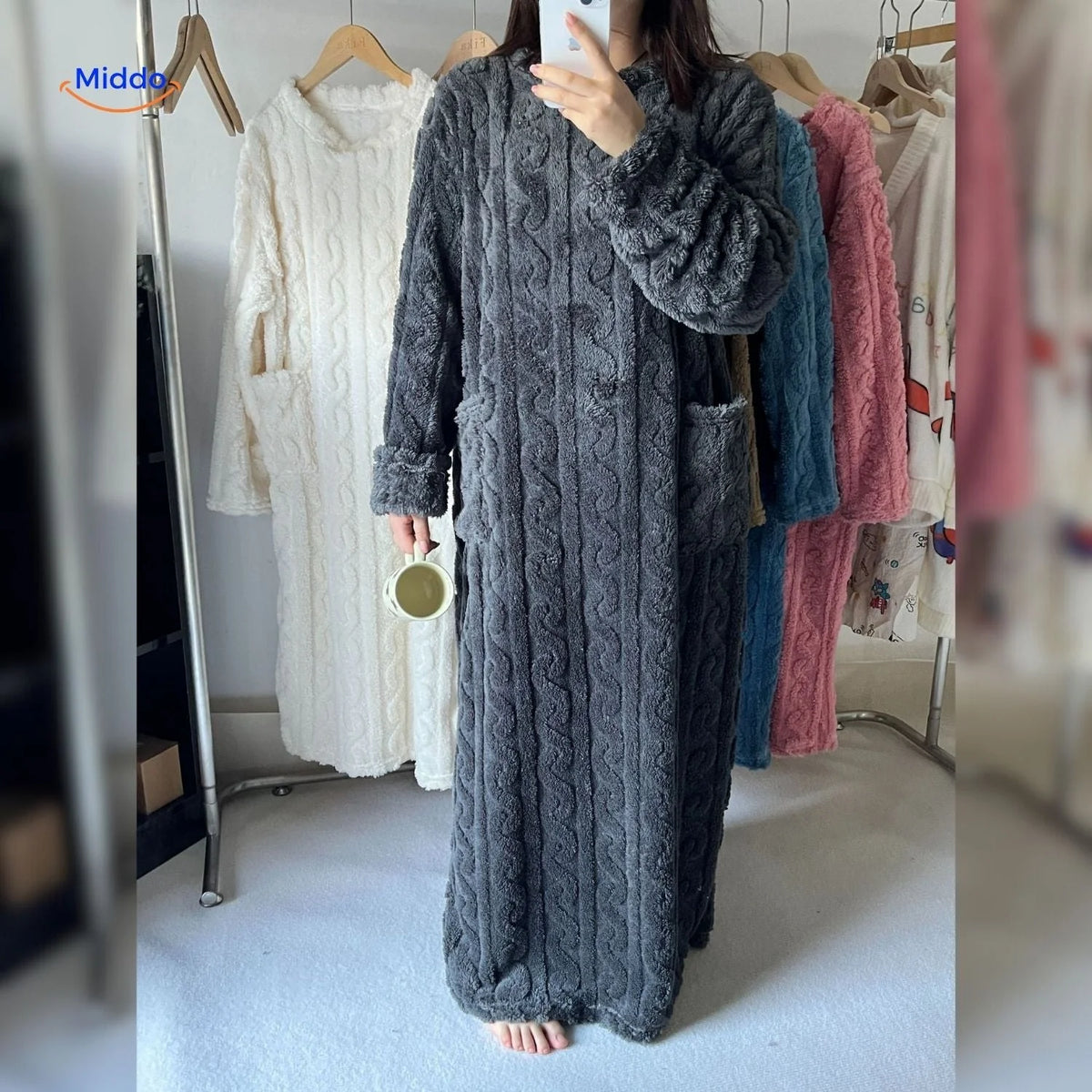 Blanket Dress Soft Fleece Long Sleeves Front Pockets