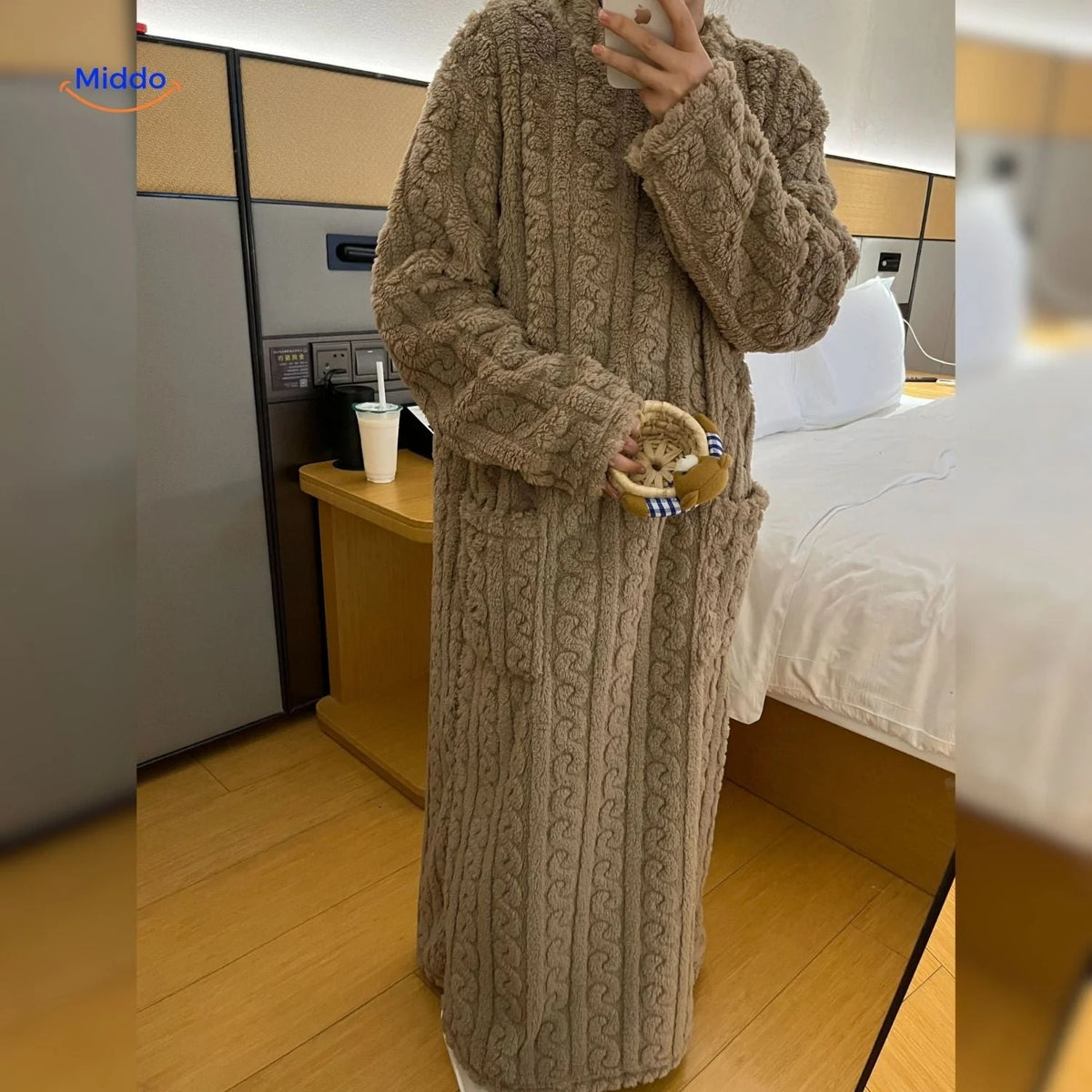 Blanket Dress Soft Fleece Long Sleeves Front Pockets