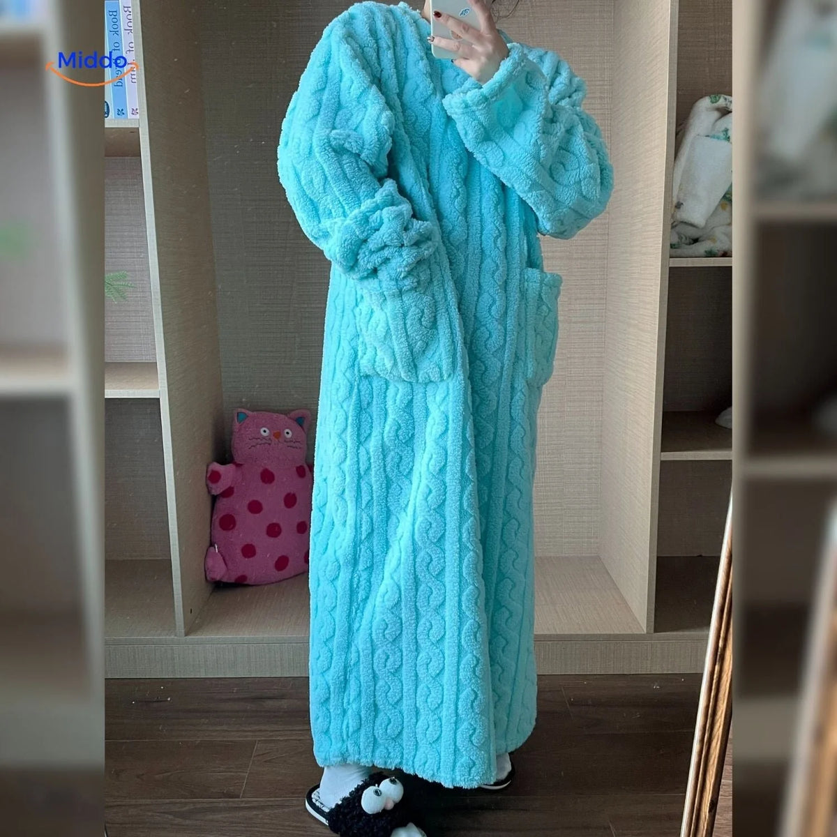 Blanket Dress Soft Fleece Long Sleeves Front Pockets