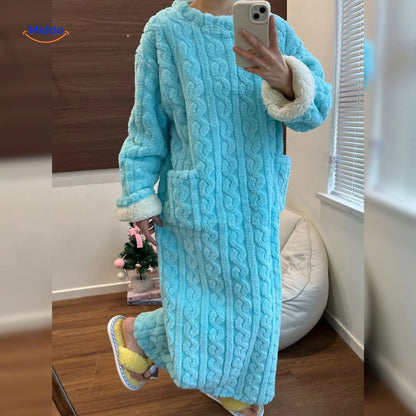 Blanket Dress Soft Fleece Long Sleeves Front Pockets