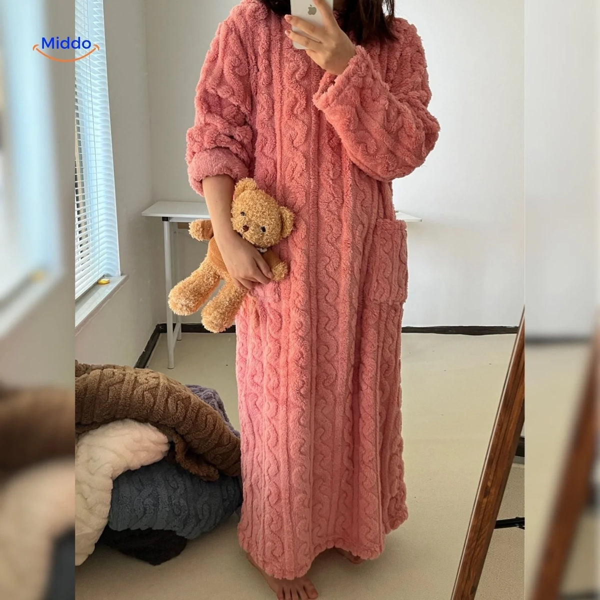 Blanket Dress Soft Fleece Long Sleeves Front Pockets