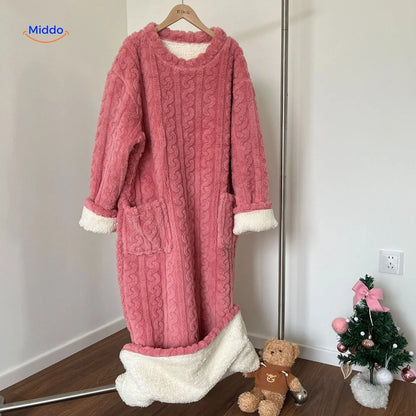 Blanket Dress Soft Fleece Long Sleeves Front Pockets