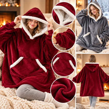 Blanket Hoodie Sherpa-Lined Oversized Plaid Pullover