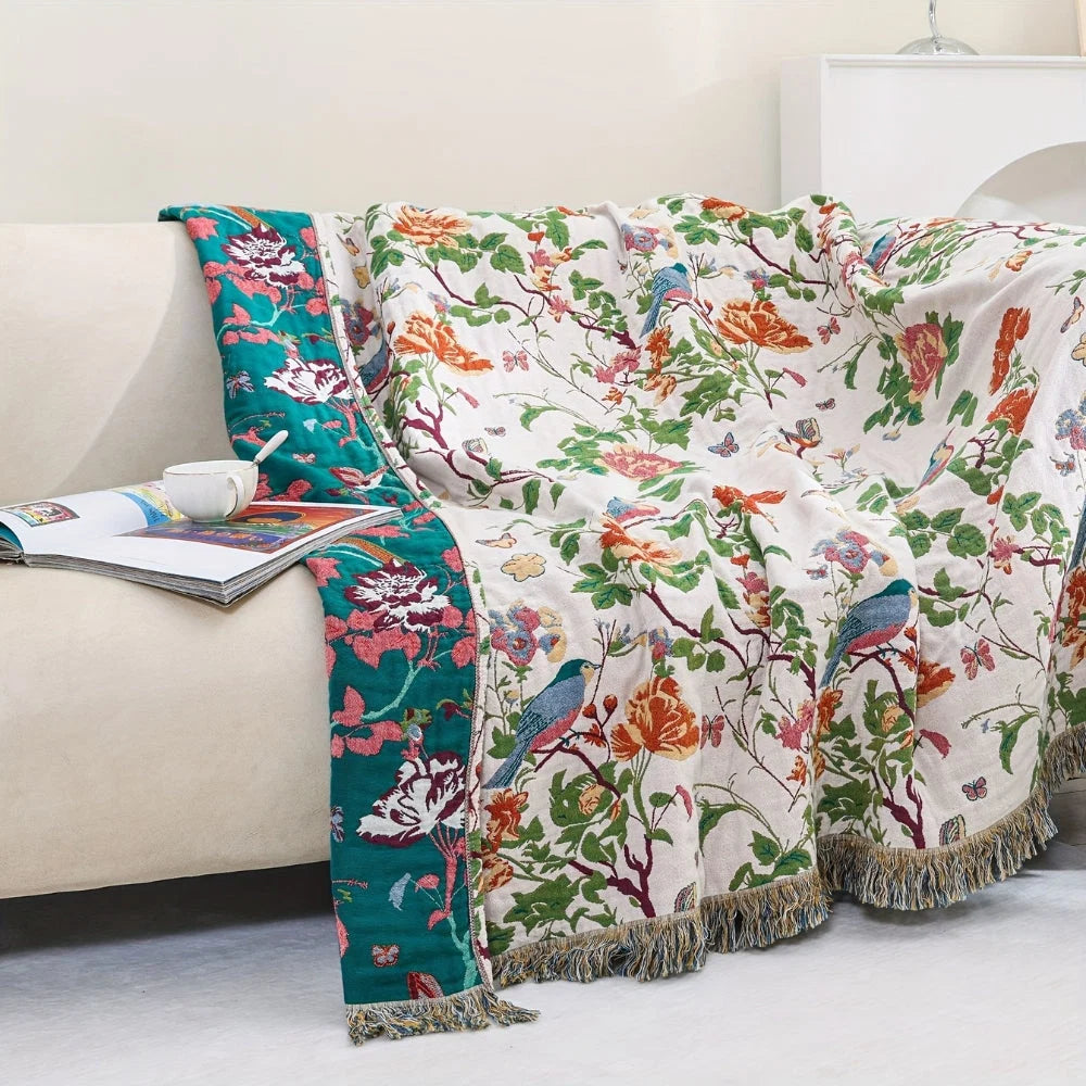 Blanket Reversible 100% Cotton Tassel Edges