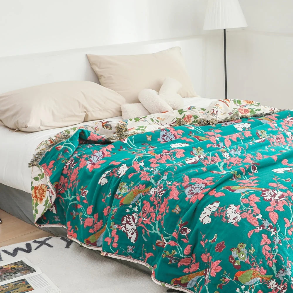 Blanket Reversible 100% Cotton Tassel Edges