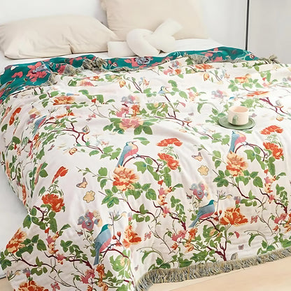 Blanket Reversible 100% Cotton Tassel Edges