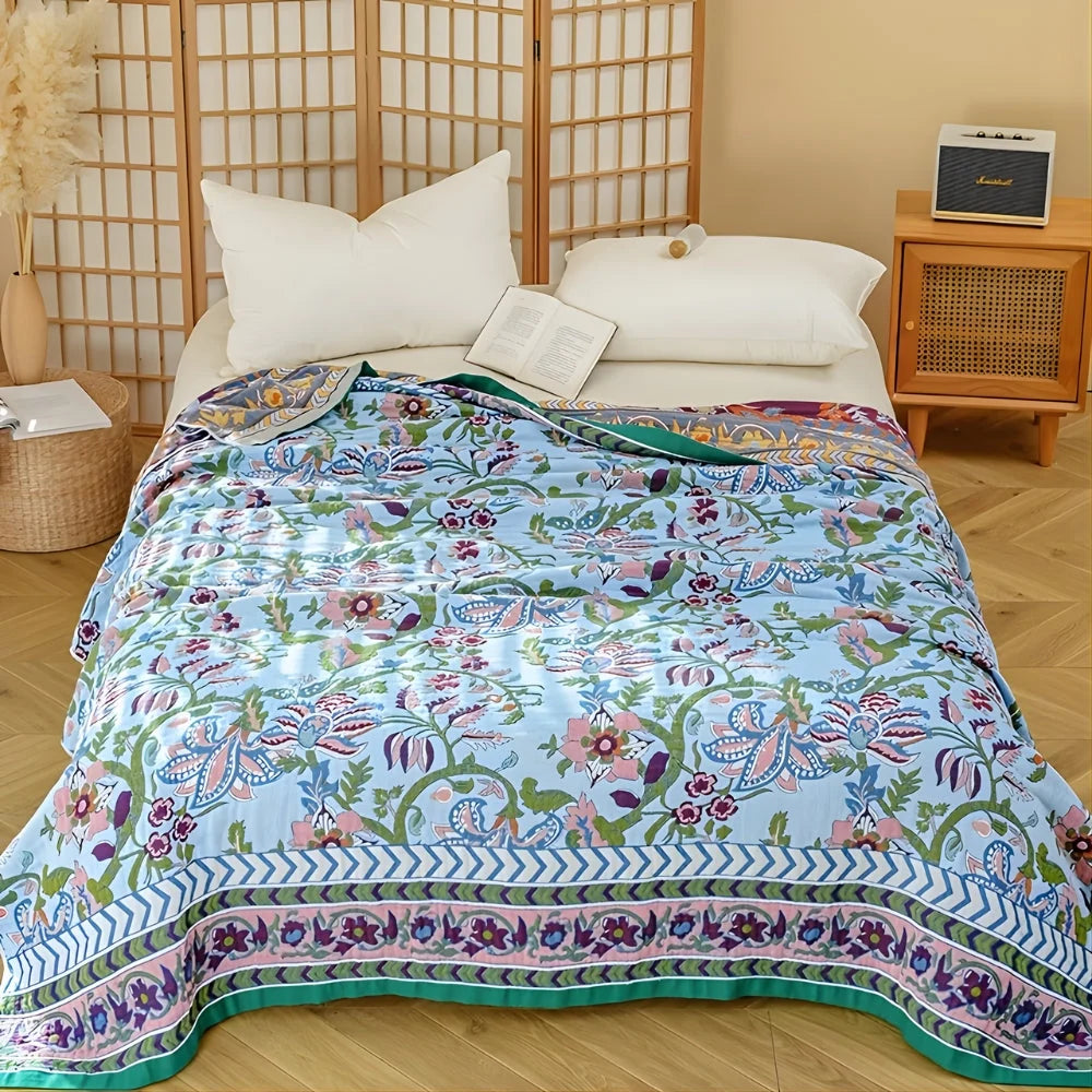 Blanket Reversible 100% Cotton Vintage Floral Jacquard
