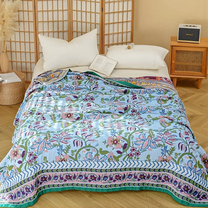 Blanket Reversible 100% Cotton Vintage Floral Jacquard