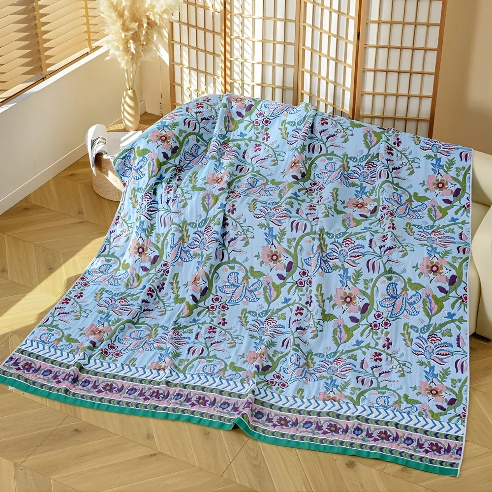 Blanket Reversible 100% Cotton Vintage Floral Jacquard