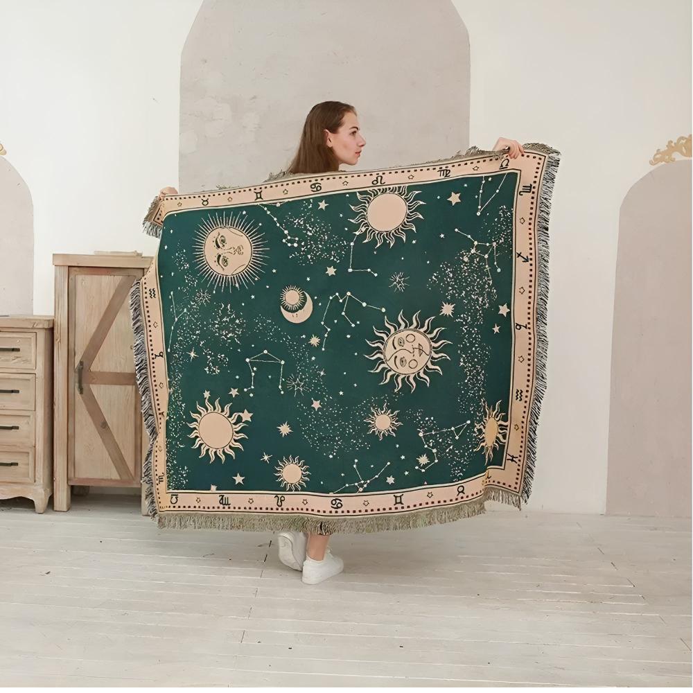 Blanket Reversible Celestial Microfiber Blend Tassel