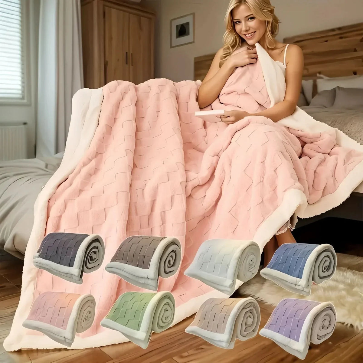 Blanket Reversible Checkered Lightweight Fleece Machine Washable