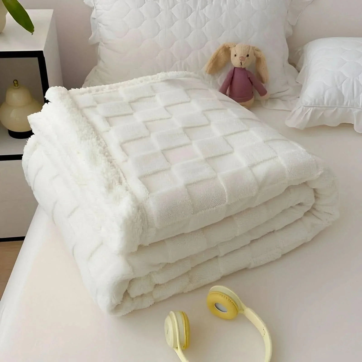 Blanket Reversible Checkered Lightweight Fleece Machine Washable