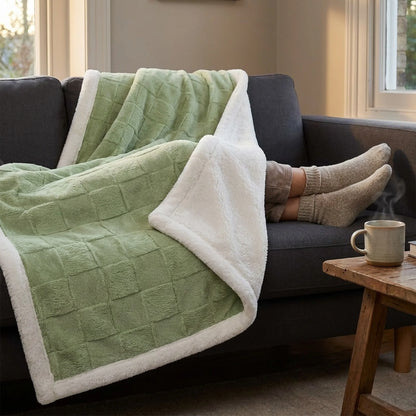 Blanket Reversible Checkered Lightweight Fleece Machine Washable