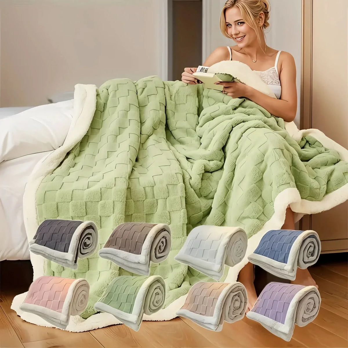 Blanket Reversible Checkered Lightweight Fleece Machine Washable
