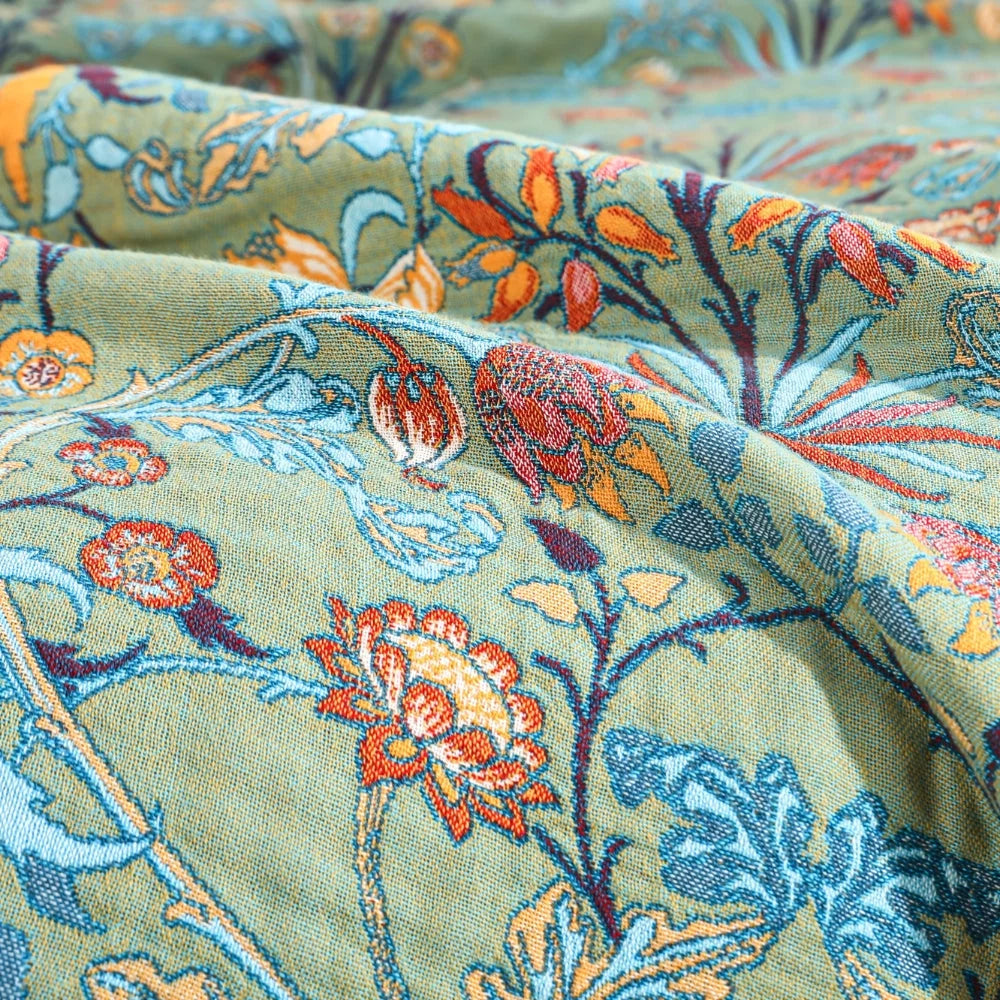 Blanket Reversible Cotton Jacquard Floral Tassels