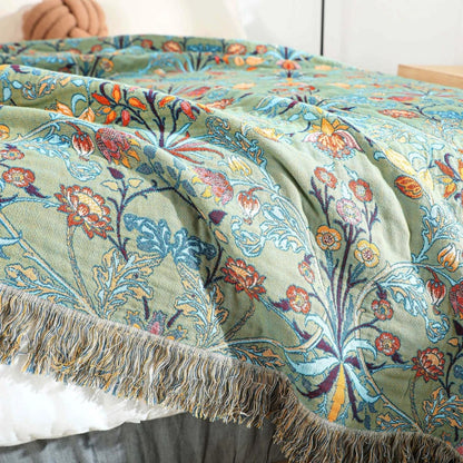 Blanket Reversible Cotton Jacquard Floral Tassels