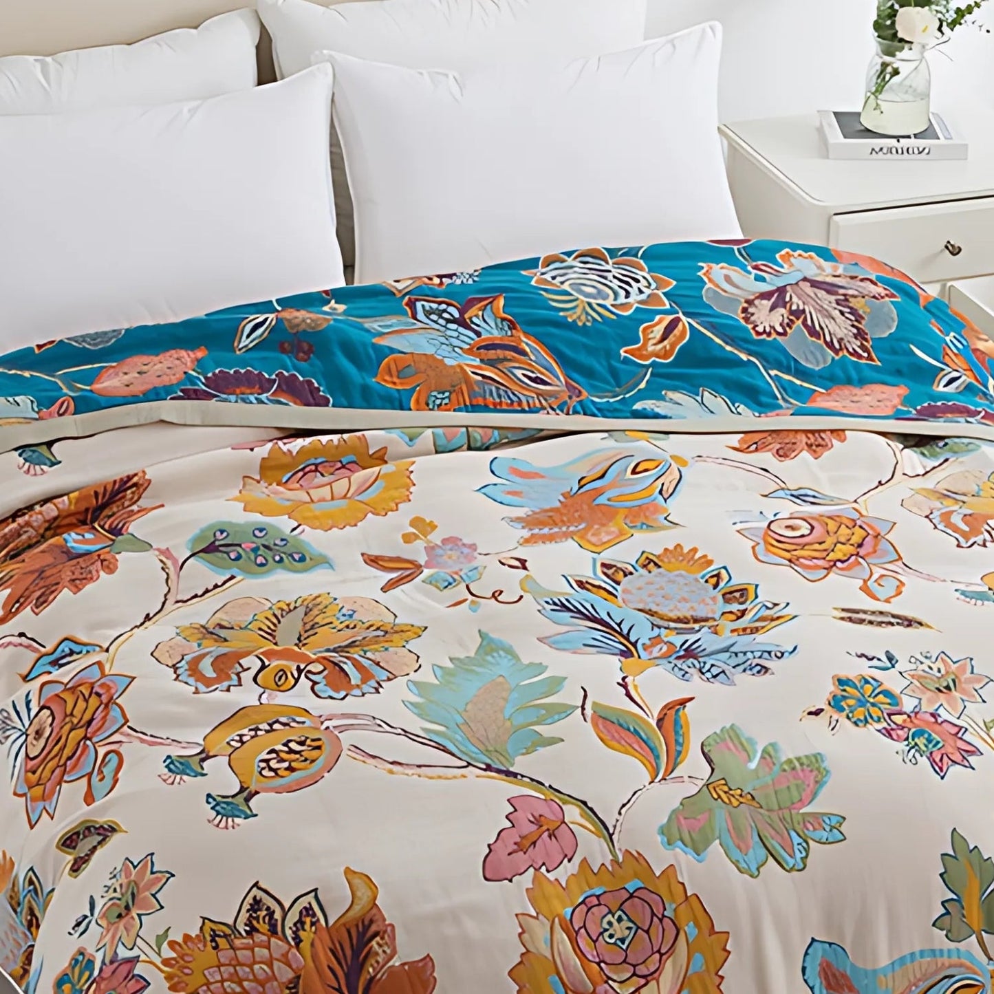Blanket Reversible Floral 100% Cotton Machine Washable