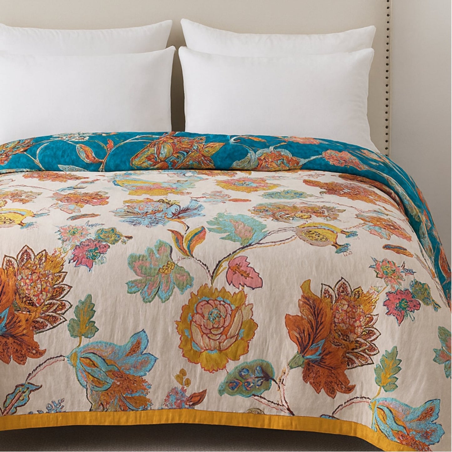 Blanket Reversible Floral 100% Cotton Machine Washable